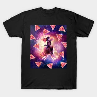 Cowboy Space Cat On Wolf Unicorn - Pizza T-Shirt